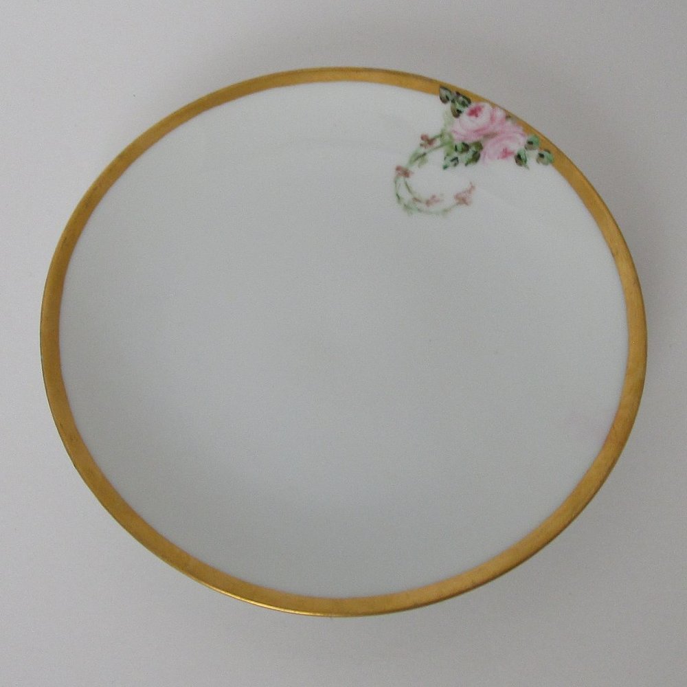 Thomas Bavaria 6" bread plate pink roses thick gold edge